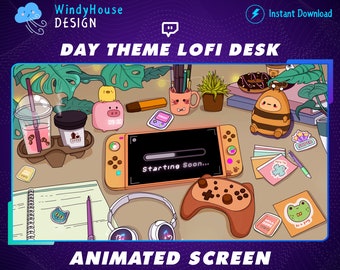 Gemütlicher Twitch Overlay Stream Screen, Lofi Schreibtisch Twitch Overlay, Kaffee Theme Overlay für Twitch
