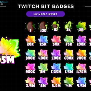 30x Ahornblätter Twitch Bit Badges, Numbers Bit Badges, Herbst Twitch Sub Badges für Streamer, YouTuber & Discord