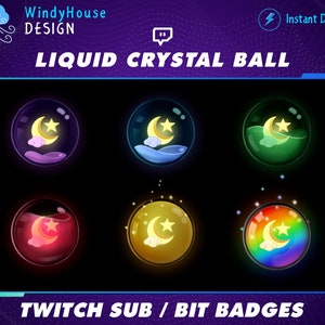 Liquid Crystal Ball Twitch Sub/Bit Badges, Kawaii Sub Bit Badges for Streamers, YouTubers, Discord, OBS