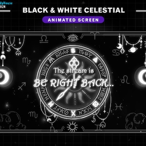 Animated Black & White Celestial Astronomy Twitch Screens, Sun and Moon Tarot, Aesthetic Astrology Theme, Retro Twitch Kick Overlay