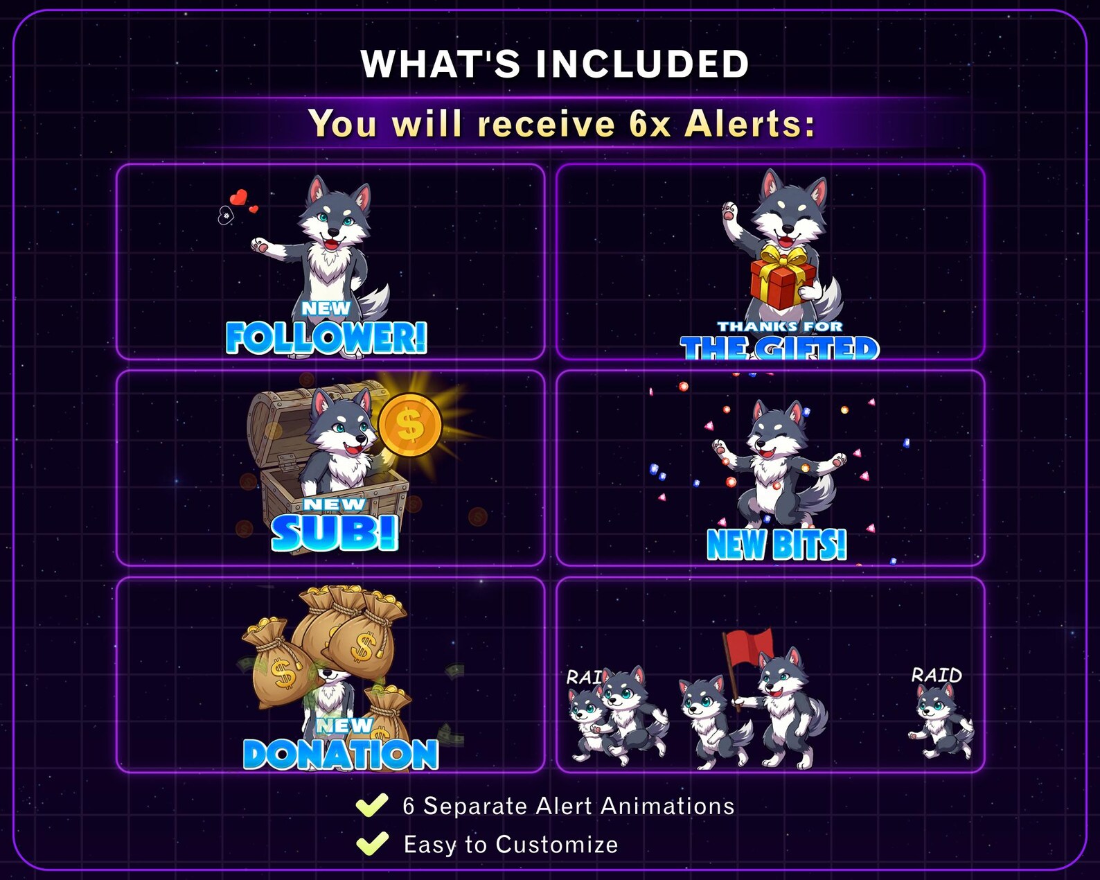 Animated Wolf Twitch Alerts, Wolf Stream Alerts Bundle, Cute Wolf ...