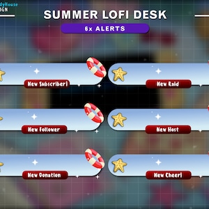 Animated Cute Summer Stream Alerts, Blue Twitch Alerts for OBS Stream lap