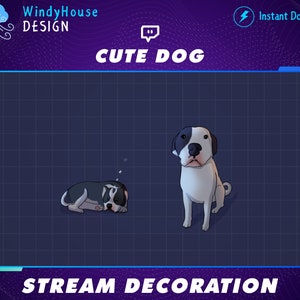 Animated Cute Dog Stream Decoration, Cute Dog Twitch Overlay, Animals Decorations Stream Add-on Kawaii Twitch Overlay