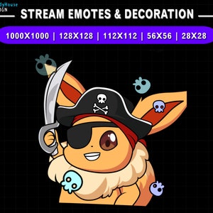 Animated Twitch Emote Eevee Pirate, Cute Eevee Twitch Emotes, Funny Emotes For Youtube, Discord, Kick