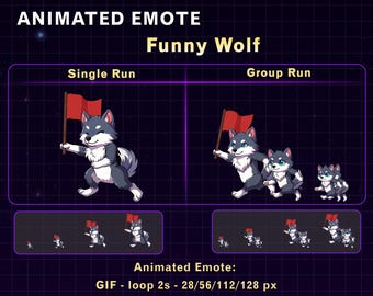 Animierter Wolf rennend Twitch Emote, Süßer Wolf Stream Emote für Twitch Discord