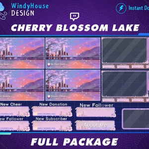 ANIMATED Sakura Dream City Twitch Overlay Stream Package, Cozy Pink Petals Twitch Overlay, Cherry Blossom Stream Background For Vtuber