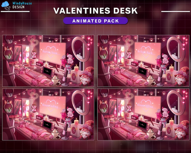 Animated Romantic Stream Package, Pink Desk Twitch Overlay, Lovely ...