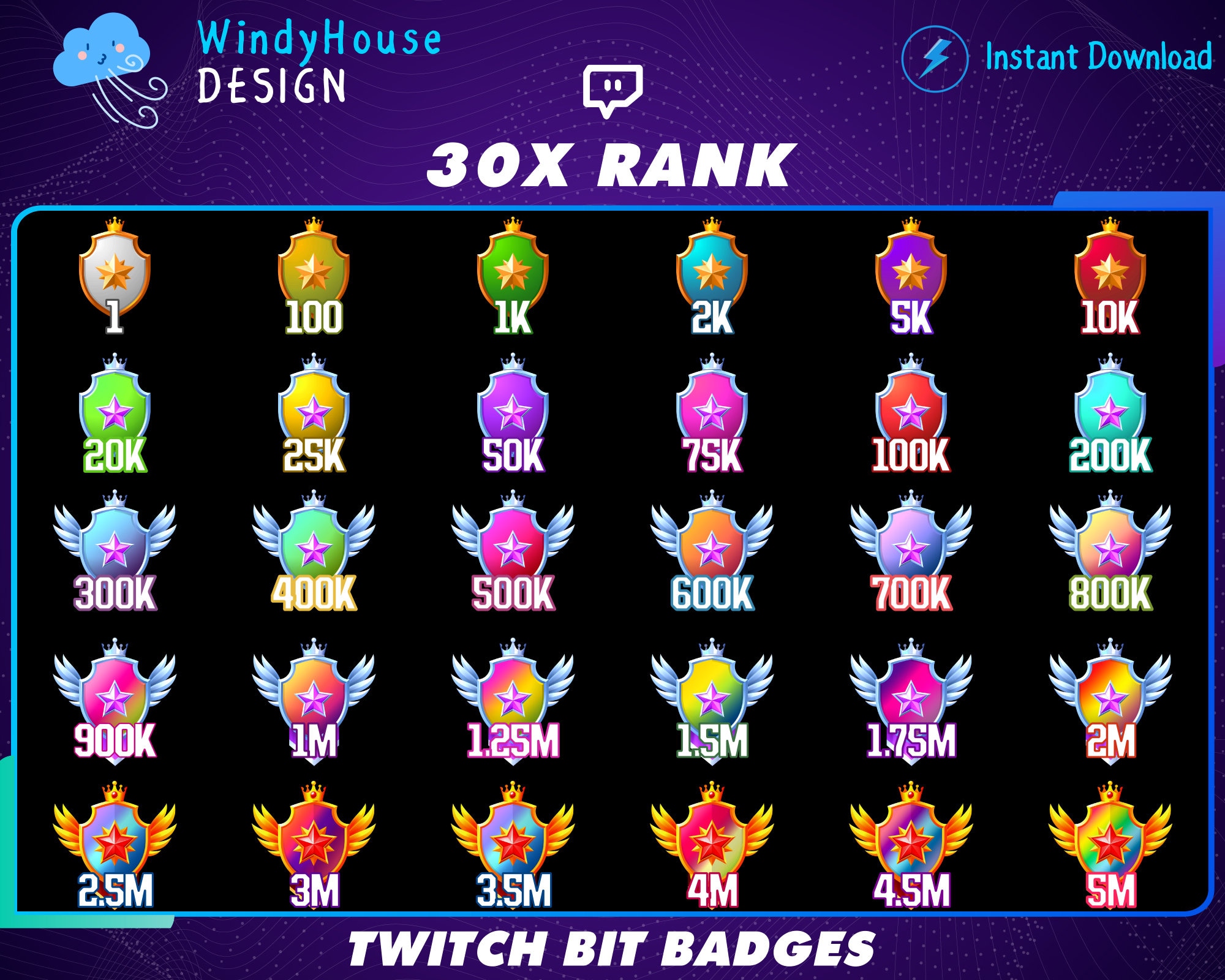 30x Ranks Twitch Bit Badges, Full Twitch Bit Badges Set, Crowns Twitch Tier  Badges for Streamersdiscord - Etsy Canada