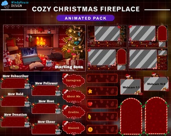 Pode incluir: Pacote de sobreposição de Twitch de lareira de Natal animada com uma cena de lareira aconchegante, uma árvore de Natal e vários alertas animados para novos assinantes, seguidores, incursões, anfitriões, doações, aplausos e muito mais.