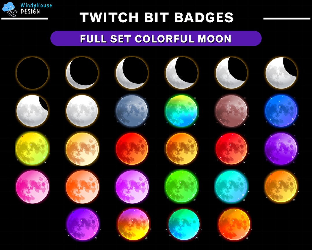 Colorful Moon Twitch Bit Badges/ Moon Twitch Sub Badges Set/ Moon ...