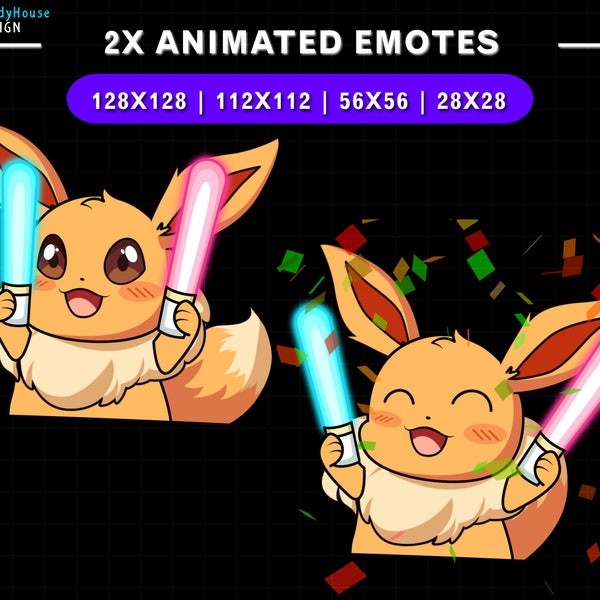 2x Animated Twitch Emote Eevee Cheering, Eevee Twitch Emotes, Cute Emotes For Youtube, Discord