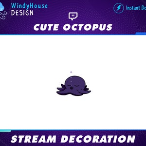 Animated Cute Octopus Stream Decoration, Lofi Overlay Stream Decoration, Cute Decorations For Cozy Twitch Overlay
