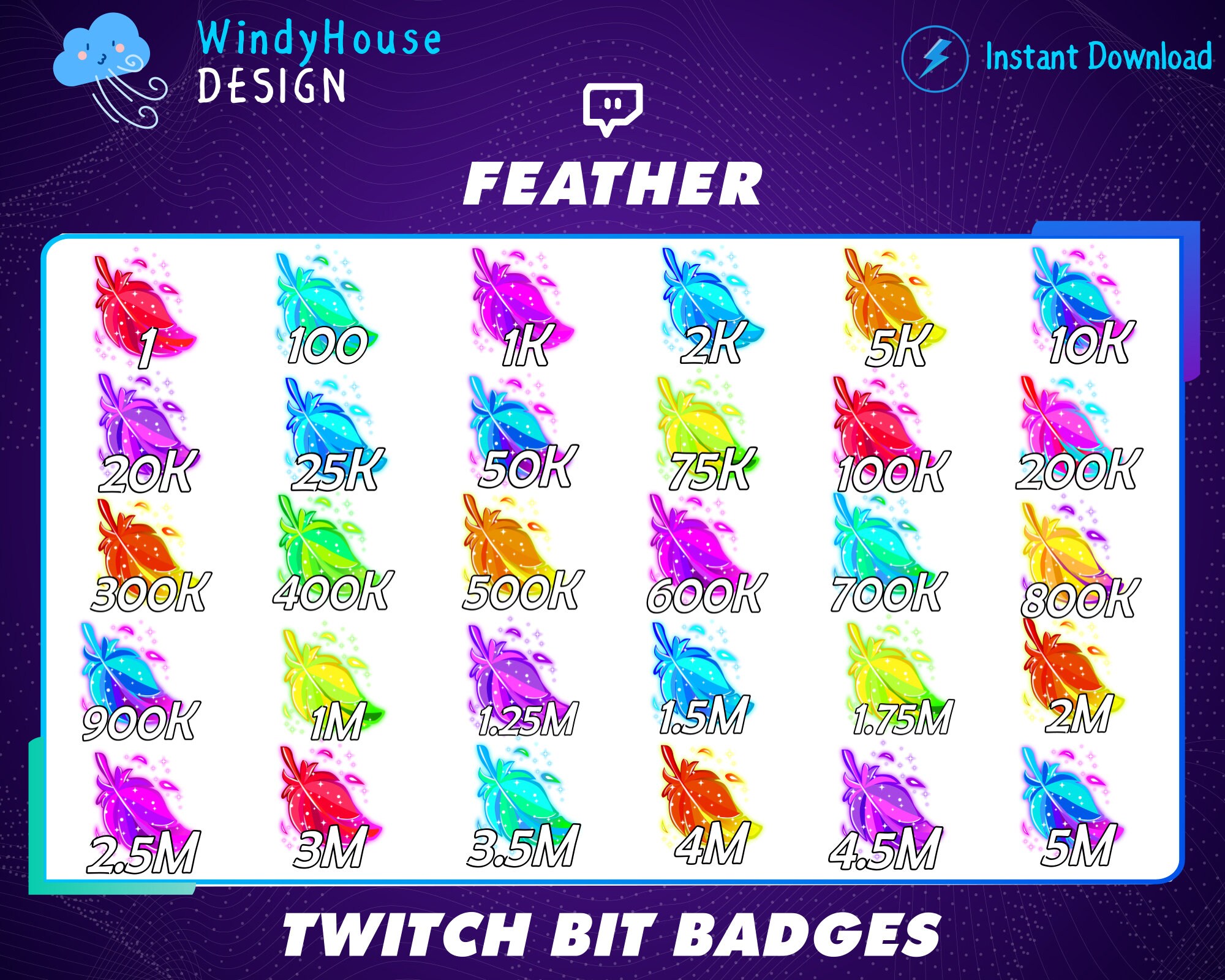 30x Feather Twitch Bit Badges / Complete Twitch Bit Badges - Etsy