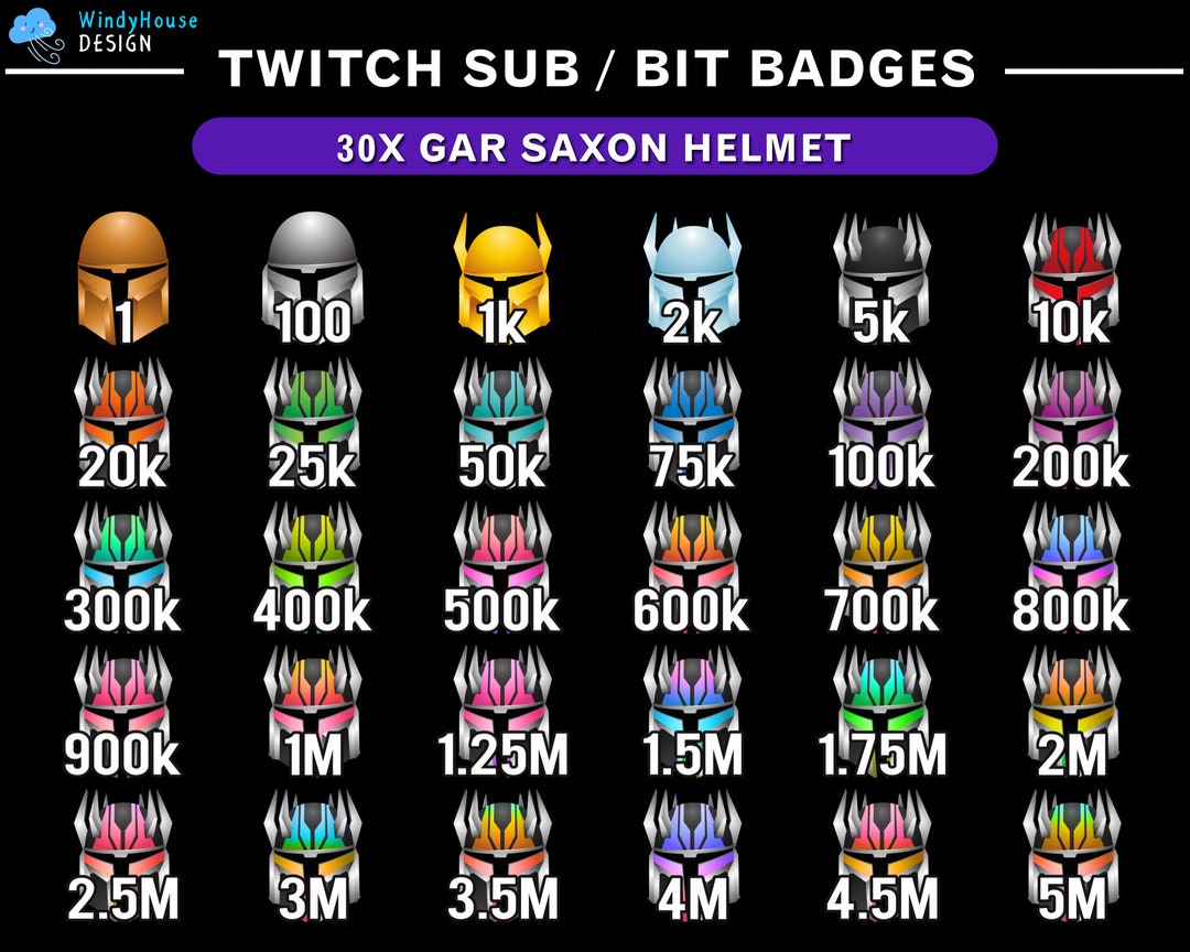 30x Helmet Twitch Bit Badges / Complete Twitch Bit Badges Set/ Twitch ...