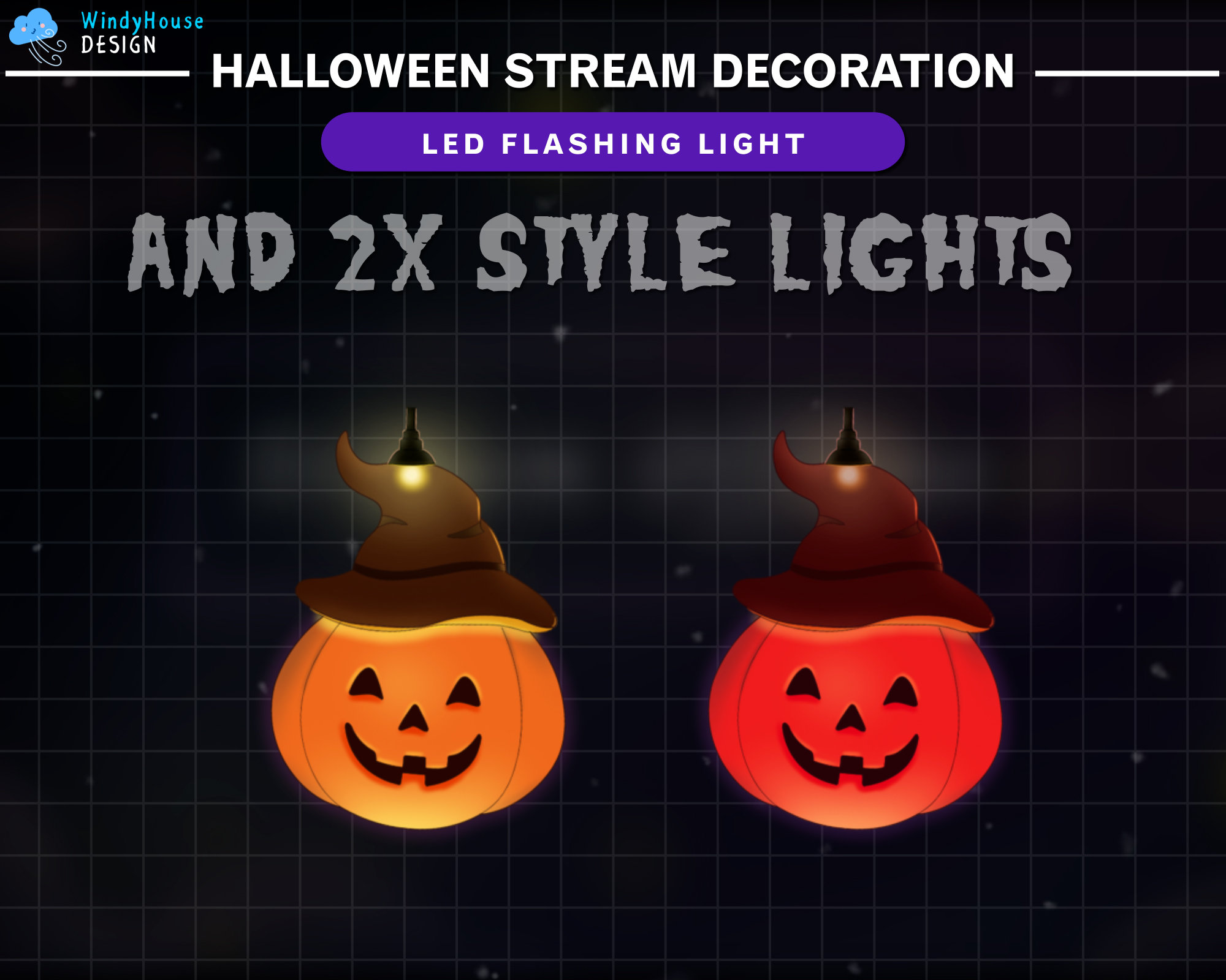 Pumpkins Light Twitch Stream Decoration, Halloween LED Flashing Light with  Pumpkins, Ghosts, Spiders, Cute, Halloween Twitch Overlay, image size:2000x1600