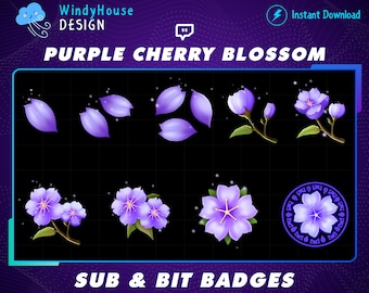 Cute Purple Pastel Cherry Blossom, Sakura Twitch Sub Badges, Bit Badges, Bit Loyalty Badges, Kawaii Sakura badges, Pink Sakura Theme