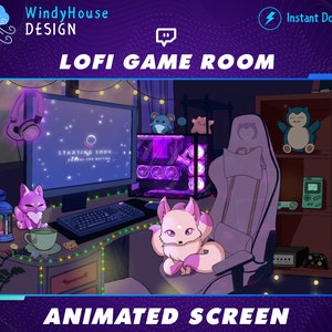 Animated Cute Fox Lofi Game Room Twitch Stream Screen, Retro Lofi Desk, Lofi Room , Cozy Room Twitch Overlay