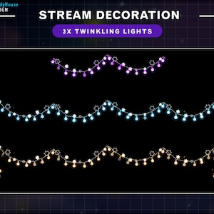 3x Animated Twinkle Lights Twitch Decoration, Hanging Star Lights, Christmas Twitch Overlay