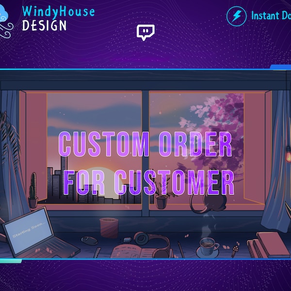 Custom Order Animated Twitch Overlay Stream Package, Game Room Screen, Lofi Desk Overlay For Streamer