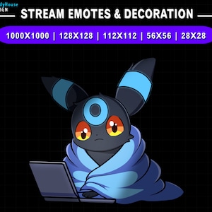 Animated Twitch Emote, Stream Decoration Umbreon Watching Laptop, Eevee Twitch Emotes, Cute Emotes For Youtube, Discord