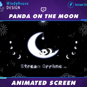 Paquete animado Panda Twitch Stream / Superposiciones de Noche Celestial, Gráficos Streamer, Luna, Estrella, Chibi Panda, Tarrot, Paquete Stream para Twitch
