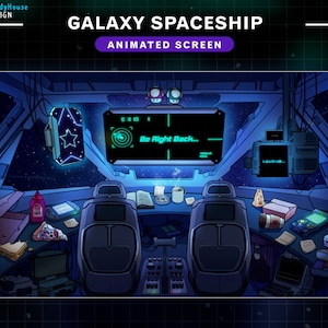 4x Animated Stream Screen for Twitch, Lo-fi Spaceship Room Twitch Overlay, Space, Galaxy, planet, Vtuber background