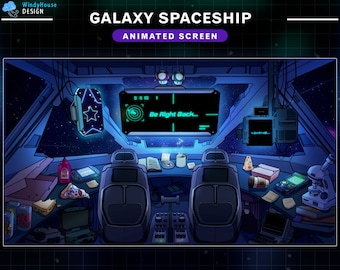 4x Animated Stream Screen for Twitch, Lo-fi Spaceship Room Twitch Overlay, Space, Galaxy, planet, Vtuber background
