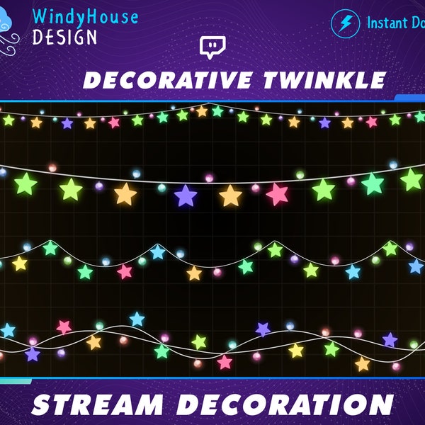 4x Animated Stream Decoration Twinkle Lights String, Star Lights, Party Lights, Twitch Holiday Light, Kawaii Twitch Overlay