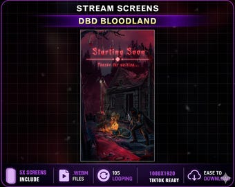 TIKTOK Stream Screens Dead By Daylight Bloodlands, DBD Horror Theme Animated Vertical TIKTOK Overlay