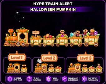 Animated Pumpkin Express Hype Train Alert, Autumn Pumpkin Twitch Hype Alert for OBS Streamlabs Kick VTuber with Pumpkin, Crystal