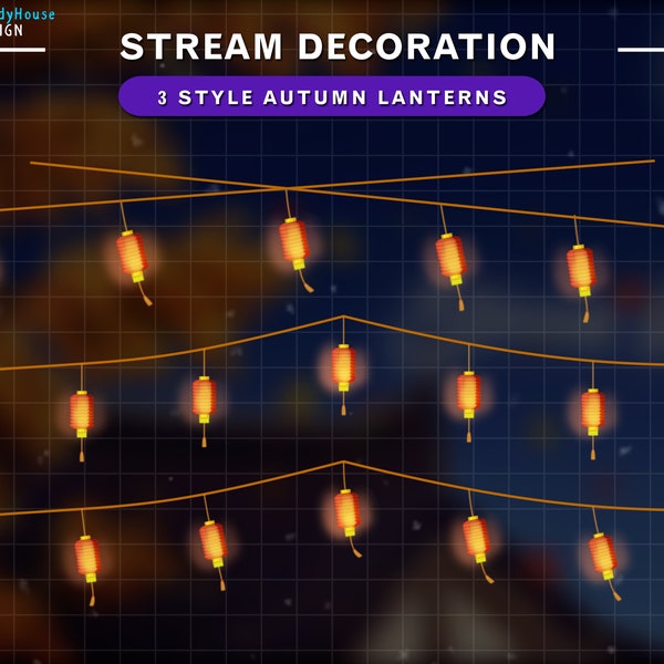 3x Animated Autumn Lanterns Stream decoration, Autumn leaves Lights, maple leaf overlay /twitch overlay /Add-on your Stream