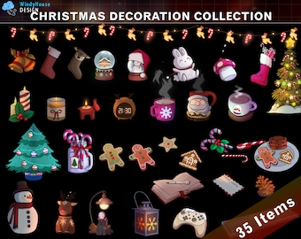 35x アニメーション クリスマス コレクション ストリーム デコレーション、クリスマス ツリー、クリスマス ライト、キャンドル、かわいい美学、クリスマス ストリーム アドオン オーバーレイ