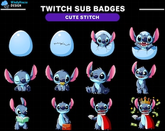 Niedliche Stitch Twitch Sub Badges / Stitch Twitch Sub Badges Set / Kawaii Twitch Bit Badges / Twitch Tier Badges