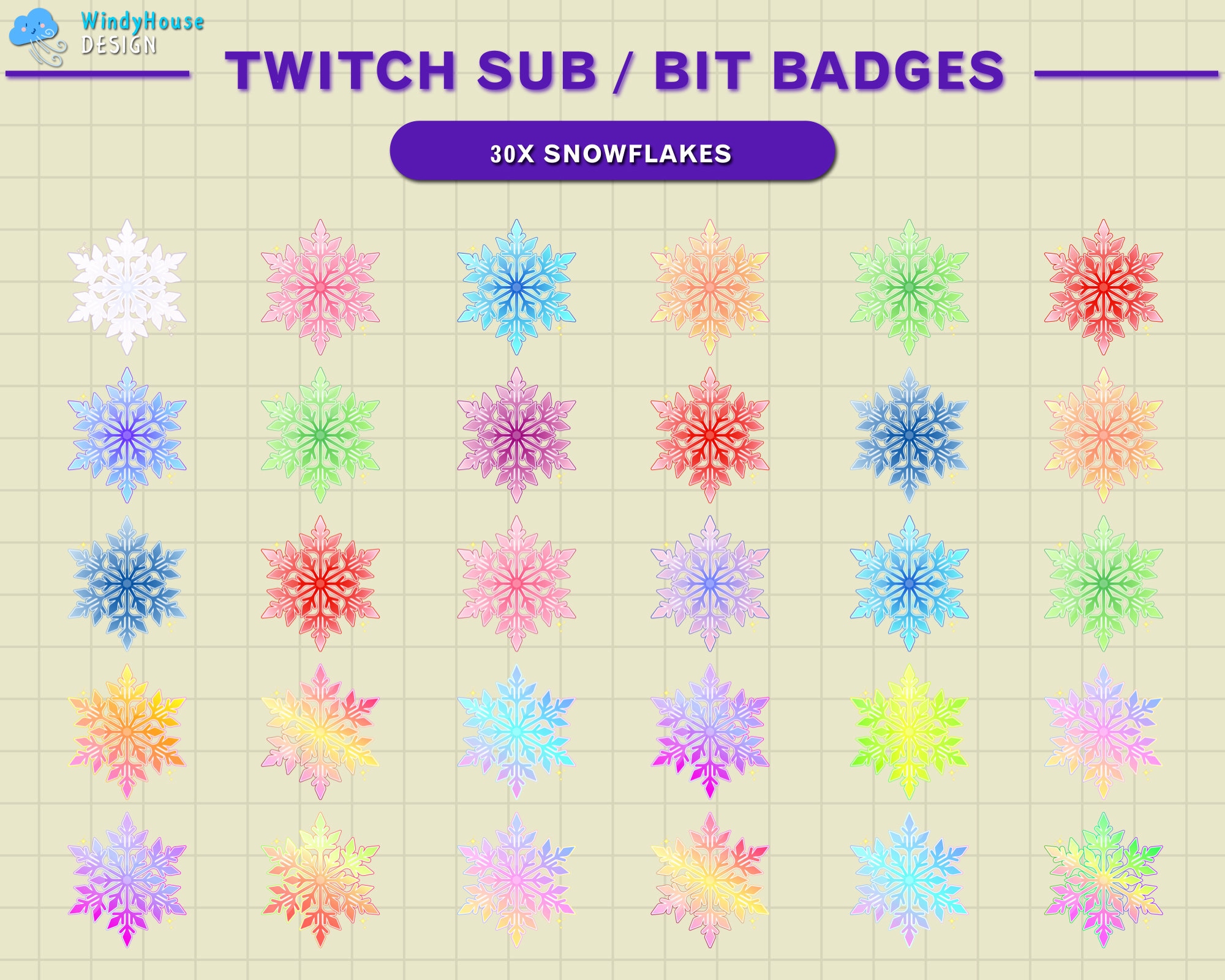 Full Set 30x Snowflakes Twitch Sub Bit Badges, Xmas Twitch Badges ...