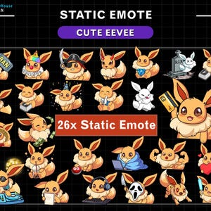 Static Eevee Emotes for Twitch Streamer, Stream Decoration, Eevee Twitch Emotes, Cute Emotes For Youtube, Discord