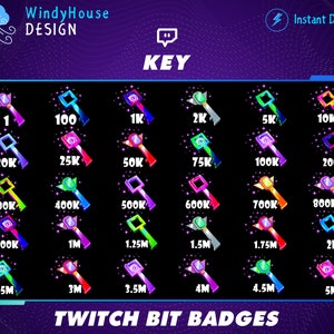 30x Key Twitch Bit Badges / Complete Twitch Bit Badges Set/ Cute Twitch Badges / Number Bit Badges / Gamer Graphics