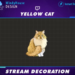Animated Yellow Cat Stream Decoration, Kitty Cat Twitch, Tabby Cat Stream Add-on Kawaii Twitch Overlay...