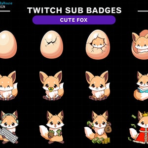 Cute Fox Twitch Sub Badges/ Fox Twitch Sub Badges Set/ Kawaii Twitch Bit Badges/ Twitch Tier Badges