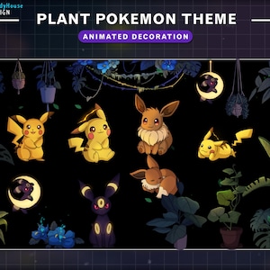 Geanimeerde Twitch Pokemon-themadecoratie, stroomdecoratie, twitch-emotes, schattige emotes voor YouTube, onenigheid, plantendeco