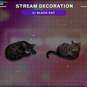 2x Animated Cute Cat Stream Decoration, Black Cat Twitch Overlay, Animals Decorations Stream Add-on Twitch Overlay