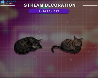 2x animierte niedliche Katzen Dekoration, Twitch Overlay Schwarze Katze, Tiere Dekorationen Stream Add-on Twitch Overlay