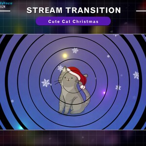 Animated Stream Transition Winter Lo-fi Cat, Christmas Cat Twitch Transition, Cozy Game Room with Christmas Tree, Snow Falling...
