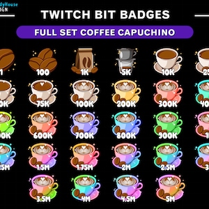 Coffee Mugs Twitch Bit Badges/ Coffee Twitch Bit Badges Set/ Coffee Milk Number Twitch Bit Badges/ Twitch Tier Badges