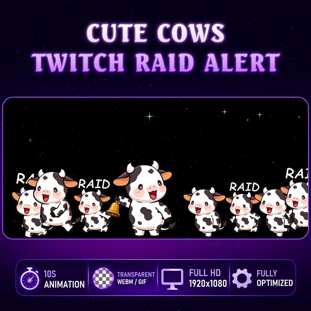 Animated Cute Cow Twitch Raid Alert, Cow Stream Alerts, Bonus Cow ...