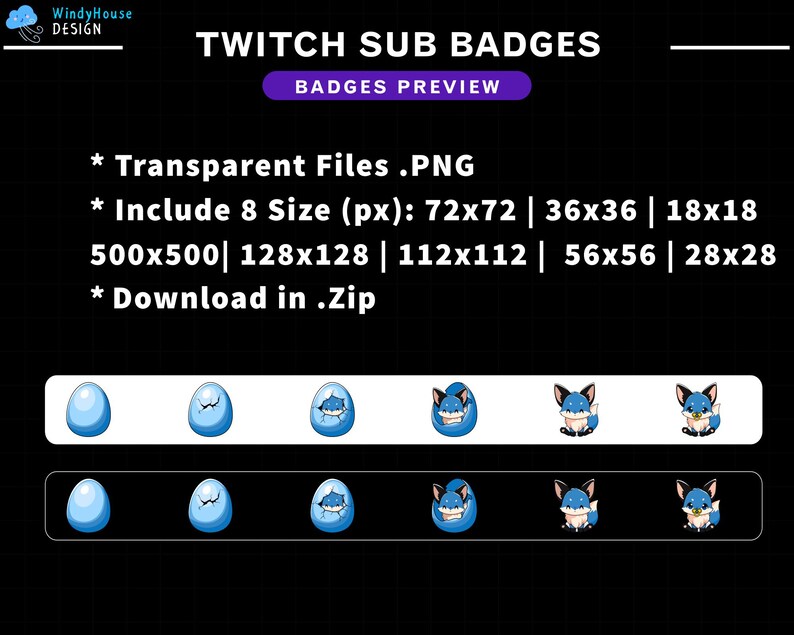 Blue Fox Twitch Sub Badges/ Fox Twitch Sub Badges Set/ Kawaii Twitch ...