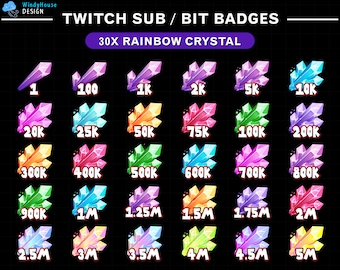 Set completo 30 cristalli Badge bit Twitch, Badge bit pietra preziosa, Badge livello bit Twitch, Badge bit numerici per Twitch, Discord