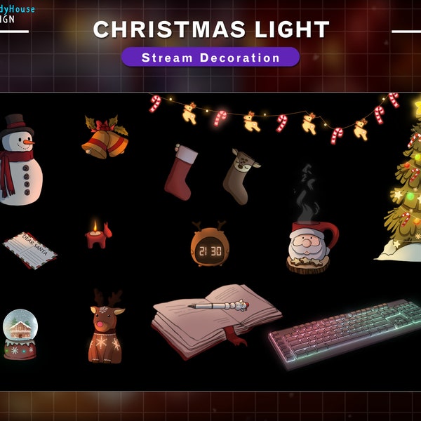 Animated Christmas Collection Stream Decoration, Christmas Tree, Christmas Light, Candles, Kawaii Aesthetic, Xmas Stream Add- On Overlay