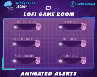 Cozy Twitch Alerts Animated, Twitch Stream Alerts, Boba Tea Twitch Alert For Streamer