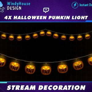 4x Halloween Pumpkin Light Animated Stream Decoration, Spooky Theme, Kawaii Twitch Overlay, Twinkle Light, Add-on your Stream