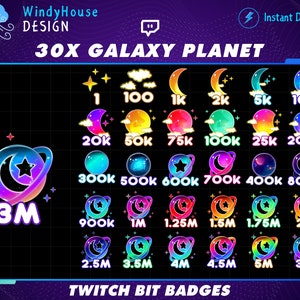 30x Galaxy Planets Twitch Bit Badges, Moon Sub Badges for Streamers, YouTubers & Discord